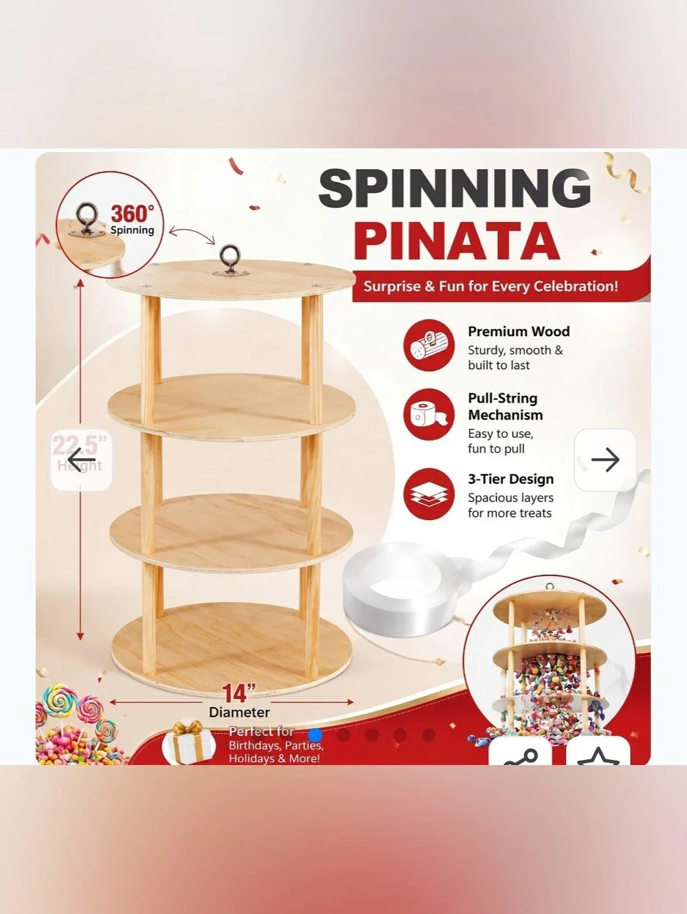 Spinning Pinata Party Stand - Reusable Pinata For Gender Or Birthday Party